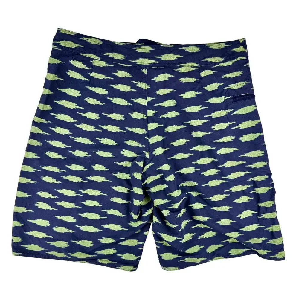 Patagonia Wavefarer Swim Trunk Board Short 31 Blue Green Button Tie Waist Pocket
